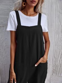 SHEIN Unity Mono overol unicolor con doble bolsillo sin camiseta - Negro - Ver 4