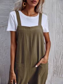 Mono overol unicolor con bolsillo sin camiseta - Verde militar - Ver 4