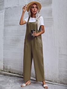 Mono overol unicolor con bolsillo sin camiseta - Verde militar - Ver 5