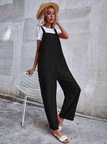 SHEIN Unity Mono overol unicolor con doble bolsillo sin camiseta - Negro - Ver 6