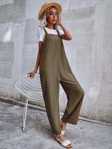 Mono overol unicolor con bolsillo sin camiseta - Verde militar - Ver 6