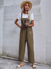 Mono overol unicolor con bolsillo sin camiseta - Verde militar - Ver 7