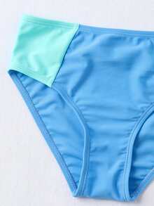 Tween Girl Color Block Bikini Set Summer Beach - Blue - View 4