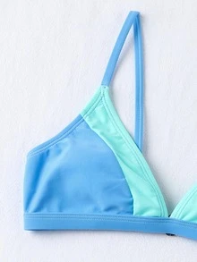 Tween Girl Color Block Bikini Set Summer Beach - Blue - View 5