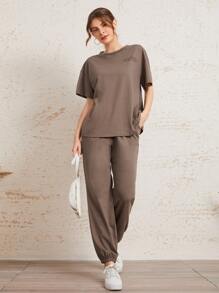 Mulvari Bộ thời trang Túi Slogan Thể thao - Màu nâu  Mocha - Xem 2