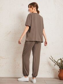 Mulvari Bộ thời trang Túi Slogan Thể thao - Màu nâu  Mocha - Xem 3