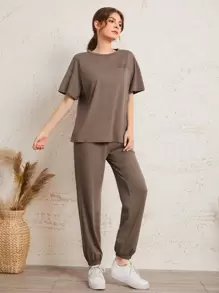 Mulvari Bộ thời trang Túi Slogan Thể thao - Màu nâu  Mocha - Xem 4