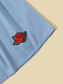 貼花不對稱領連衣裙 - 霧霾藍 - 查看 4