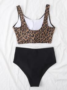SHEIN Swim 2 piezas de traje de baño de vacaciones estampado de leopardo, diseño de estampado varía por temporada - Multicolor - Ver 2