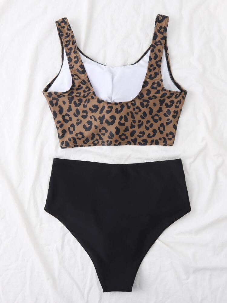2 Pieces Leopard Print Vacation Beach Swimwear, Print Design Varies Summer