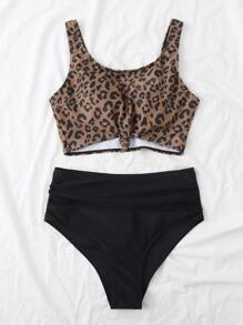 SHEIN Swim 2 piezas de traje de baño de vacaciones estampado de leopardo, diseño de estampado varía por temporada - Multicolor - Ver 4