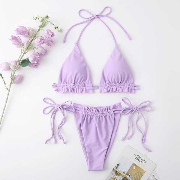 

Micro Triangle Thong Bikini Swimsuit, Purple