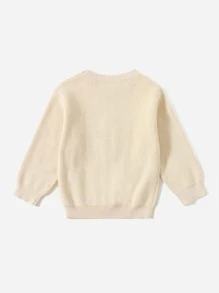 小女童條紋針織圓領套頭毛衣 - 杏色 - 查看 2