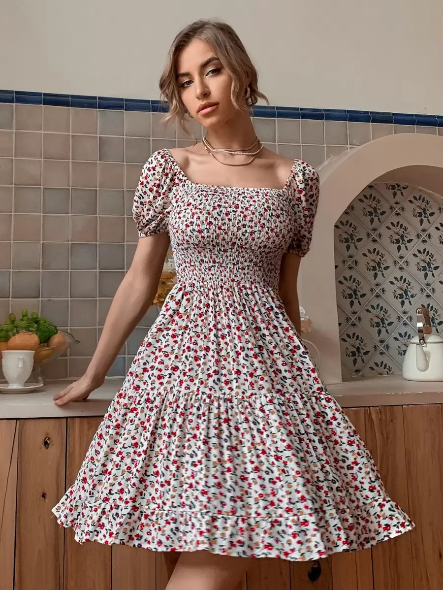 Aveloria 小碎花抽褶女僕洋裝 - 彩色 - 查看 1