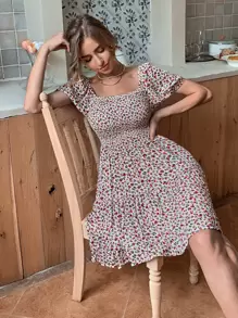 Aveloria 小碎花抽褶女僕洋裝 - 彩色 - 查看 6