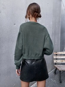 套頭毛衣吊帶上衣和開襟衫套裝 - 墨綠色 - 查看 2