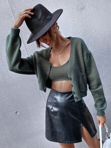 套頭毛衣吊帶上衣和開襟衫套裝 - 墨綠色 - 查看 6