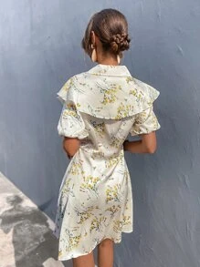 Floral Print Shirt Dress - Beige - View 2