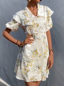Floral Print Shirt Dress - Beige - View 5