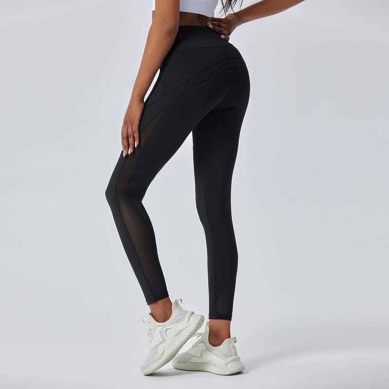 

Contrast Mesh Crop Sports Leggings, Black