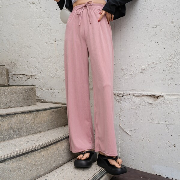 

Knot Waist Wide Leg Pants, Pink
