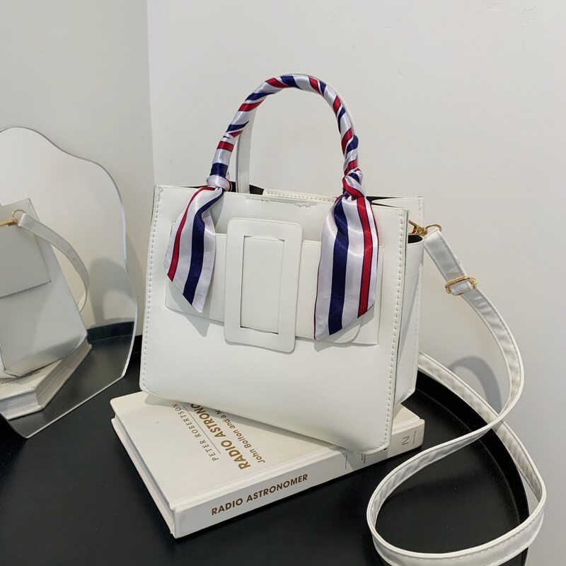 

Twilly Scarf Decor Satchel Bag, White