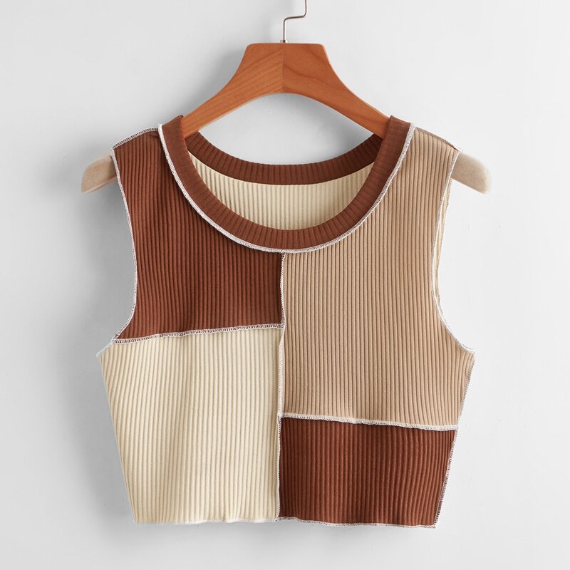 

Contrast Stitching Crop Tank Top, Multicolor
