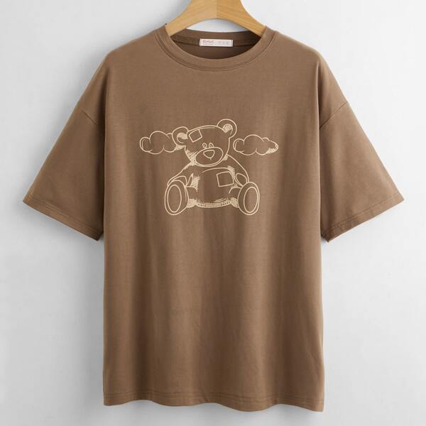 

Plus Cartoon Graphic Drop Shoulder Tee, Mocha brown