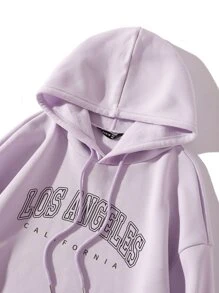 Flirla Plus Size Letter Graphic Kangaroo Pocket Thermal Lined Sweatshirt - Lilac Purple - View 3