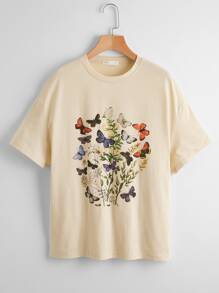 大碼蝴蝶圖案T恤