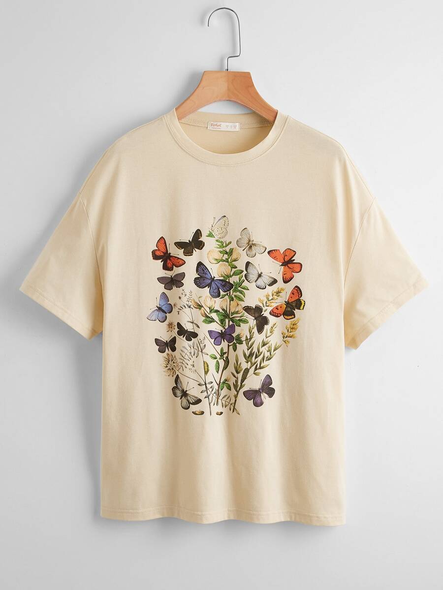 大碼蝴蝶圖案T恤