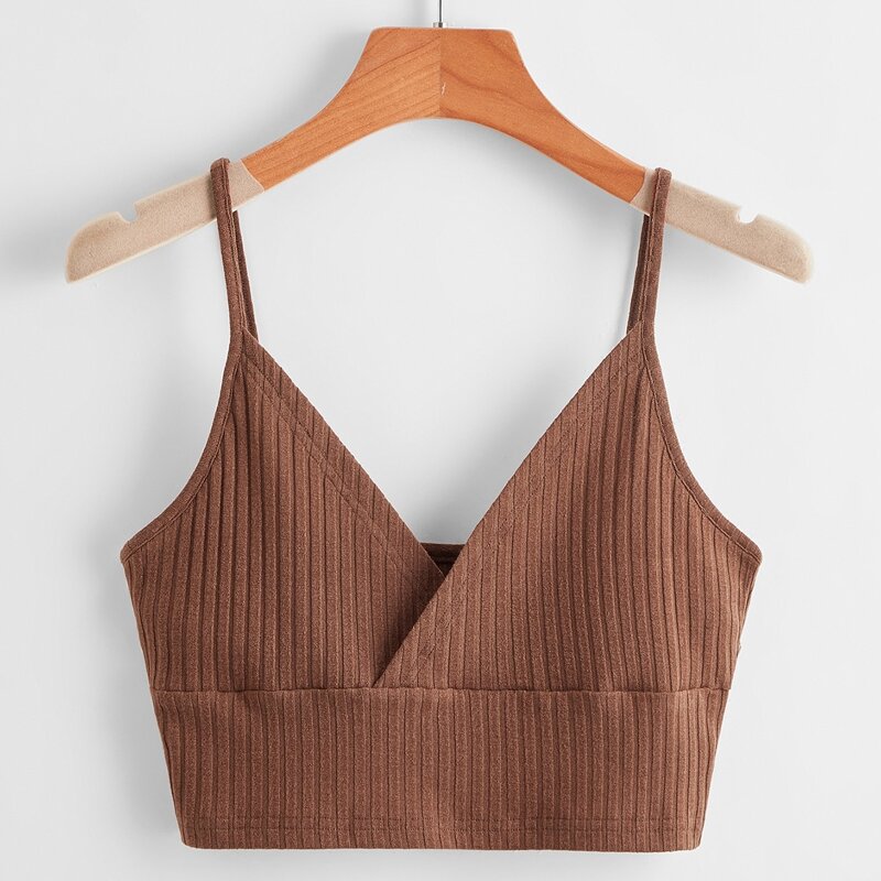 

Solid Ribbed Crop Cami, Coffee brown
