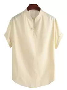 Manfinity Homme Camisa Suelta Y Holgada Para Hombre Con Botones Sólidos Y Detalles - Amarillo - Ver 1