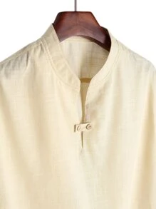 Manfinity Homme Camisa Suelta Y Holgada Para Hombre Con Botones Sólidos Y Detalles - Amarillo - Ver 3