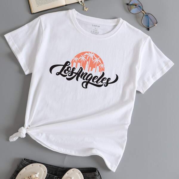 

Letter And Palm Tree Print Tee, White