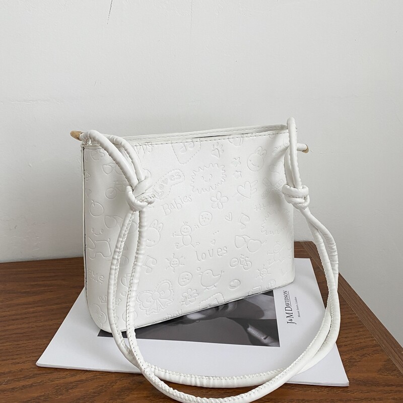 

Cartoon Embossed Crossbody Bag, White
