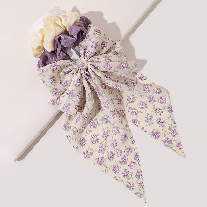 

1pc Bow Hair Clip & 2pcs Scrunchie, Multicolor