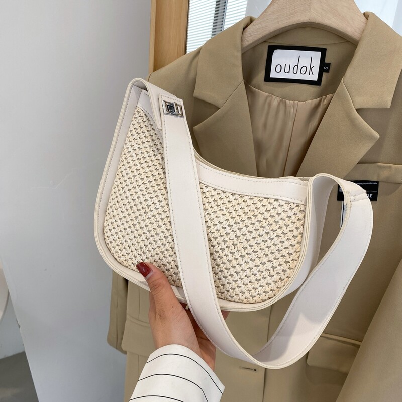 

Straw Crossbody Bag, White