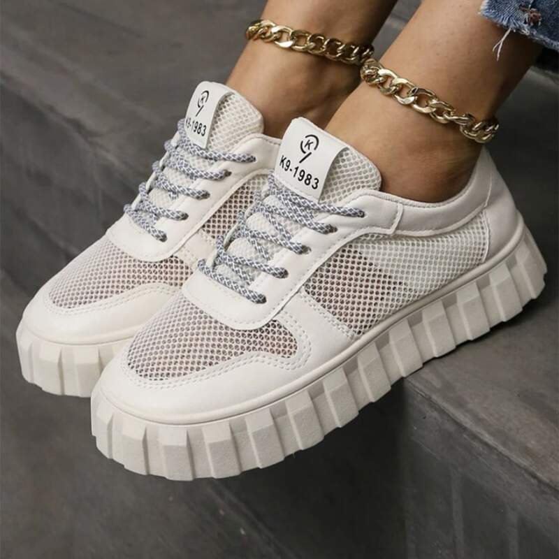 

Lace Up Front Breathable Skate Shoes, Beige