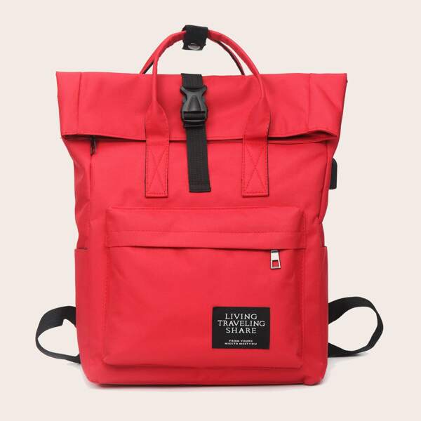 

Letter Patch Flap Backpack, Red