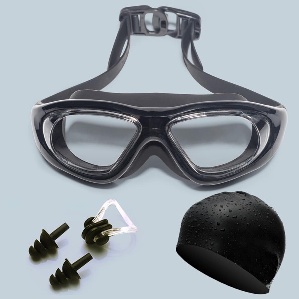 

Anti-UV Swimming Goggles With Earplugs & Nose Clip, Black