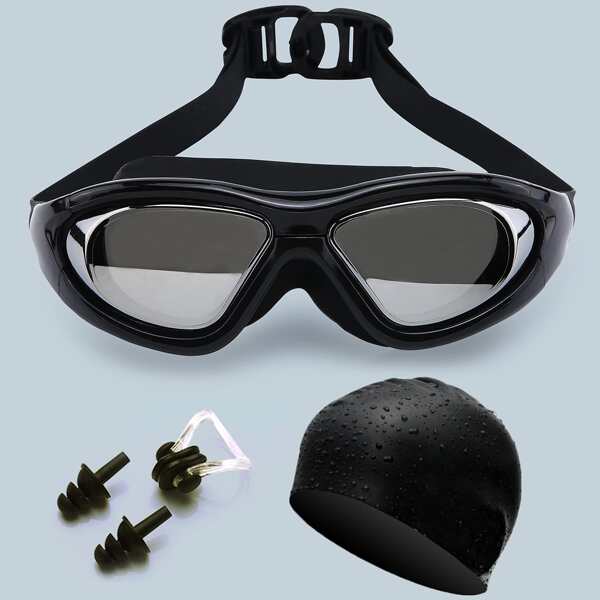 

4pcs Swimming Goggles With Silicone Swim Cap Set, Black