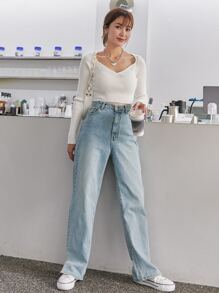 DAZY Solid Rib-knit Crop Jumper - White - View 7
