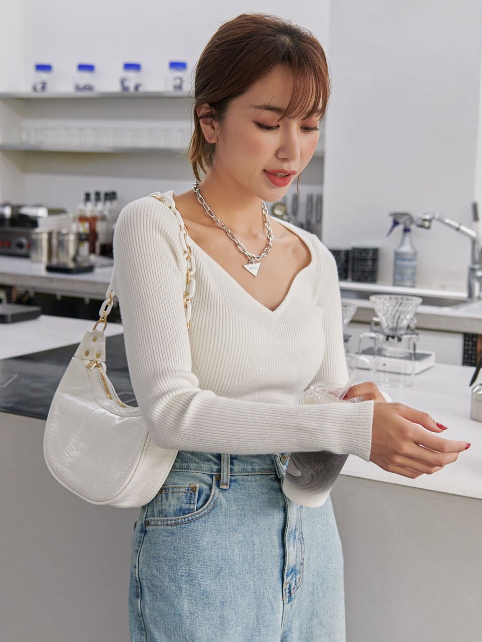 Solid Rib-knit Crop Sweater