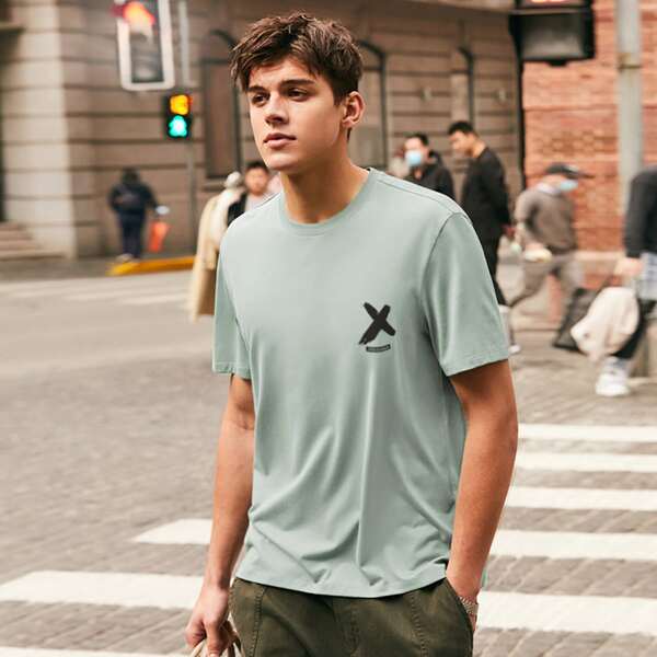

Men Slogan Graphic Tee, Mint green