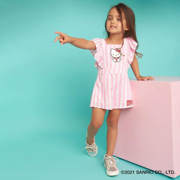 

Toddler Girls Striped Kitty Cat Graphic Romper, Baby pink