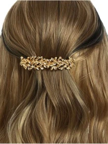 Metal Leaf Decor Hair Clip Royal Claw Clips Hair Claws Hair Barrettes, School Stuff, Hair Accessories, Head Accessories, Hair Accessories For Women - Gold - View 2