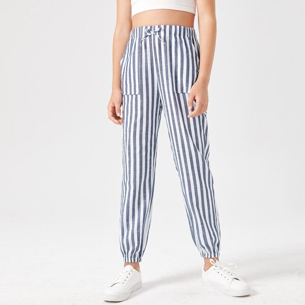 

Teen Girls Striped Knot Detail Pants, Blue and white