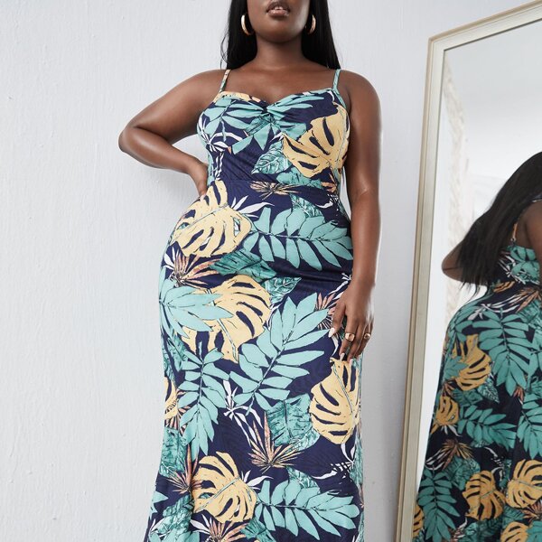 

Plus Tropical Print Twist Bust Maxi Cami Dress, Multicolor