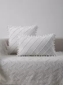 1入組小絨球靠墊套不附帶墊芯 - 白色 - 查看 1